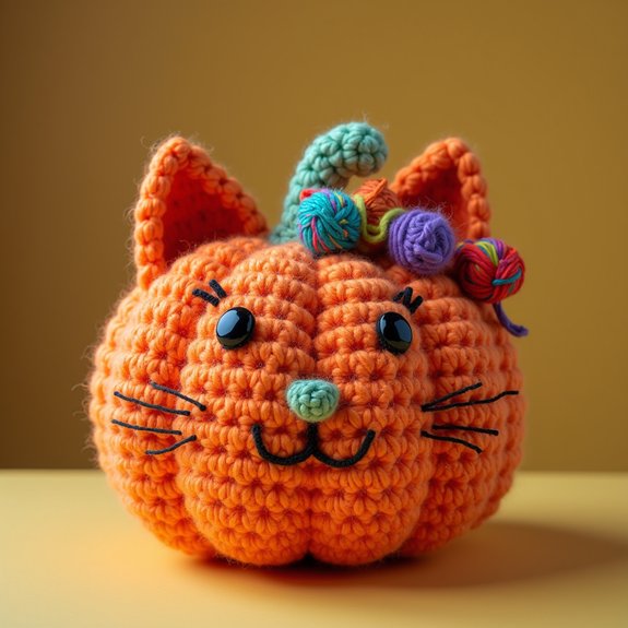 adorable feline with pumpkin