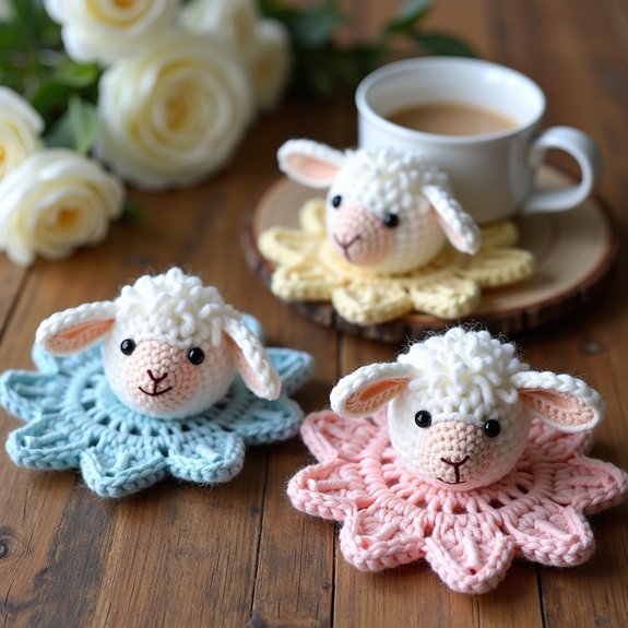 adorable sheep themed drink coasters