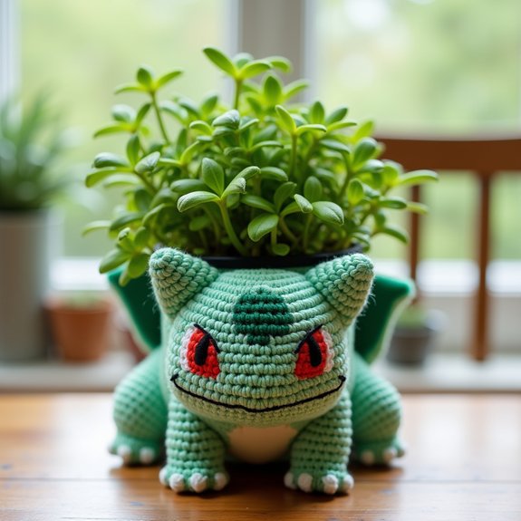 bulbasaur themed plant pot cozy