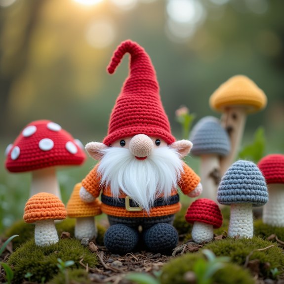 charming gnome with mushrooms