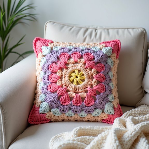colorful crochet cushion design