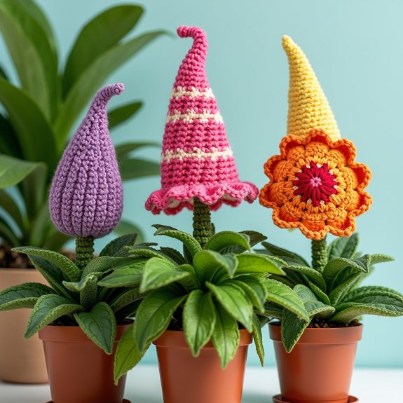 colorful crochet plant accessories