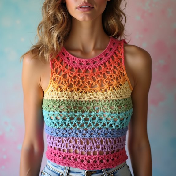 colorful crochet shell top