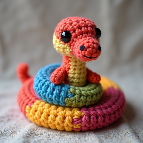 colorful crocheted snake toy