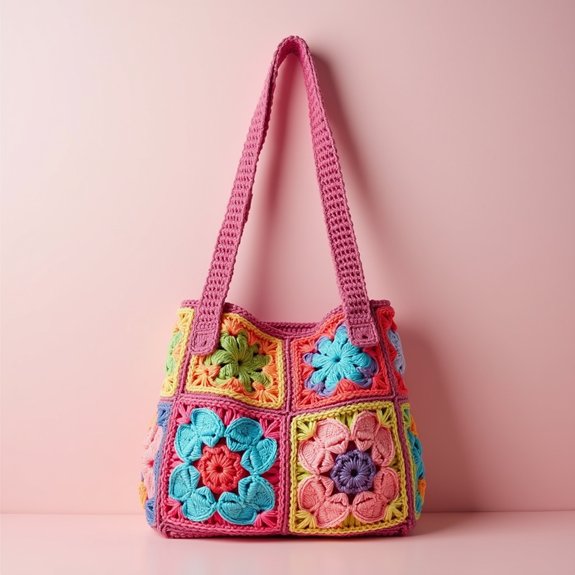 colorful crocheted square bag