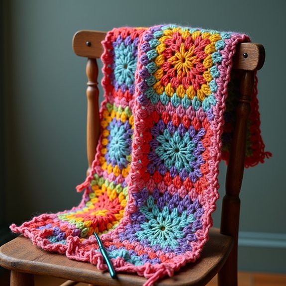 colorful crocheted square scarf
