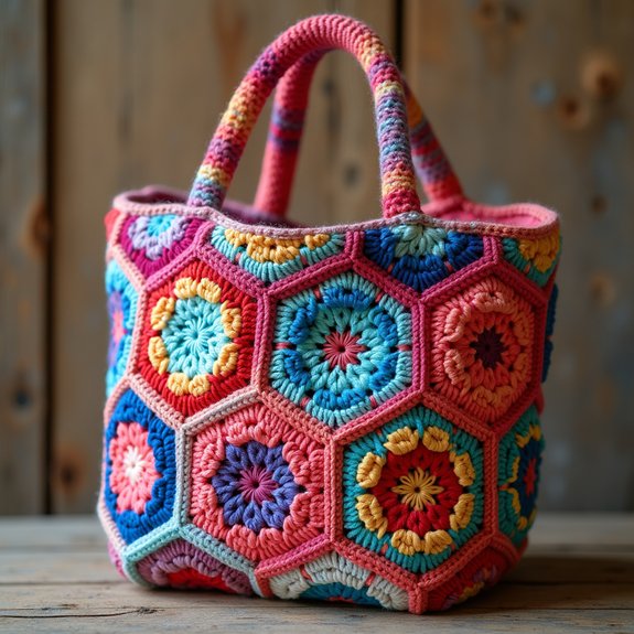 colorful geometric fabric tote