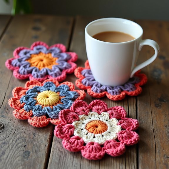 colorful handmade crochet coasters