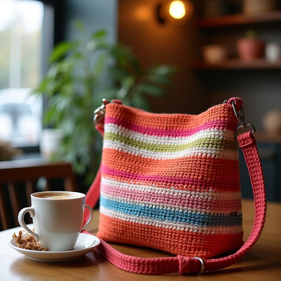 colorful striped crochet bag