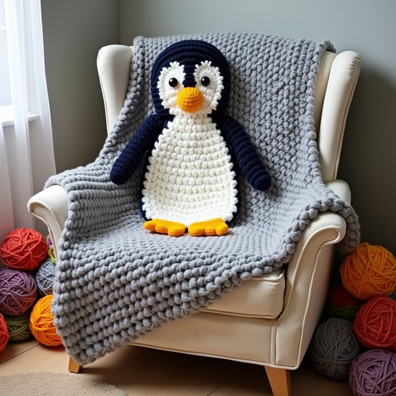 cozy crochet penguin blanket