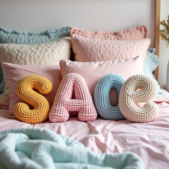 crochet alphabet shaped cushions