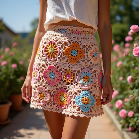 crochet floral design skirt