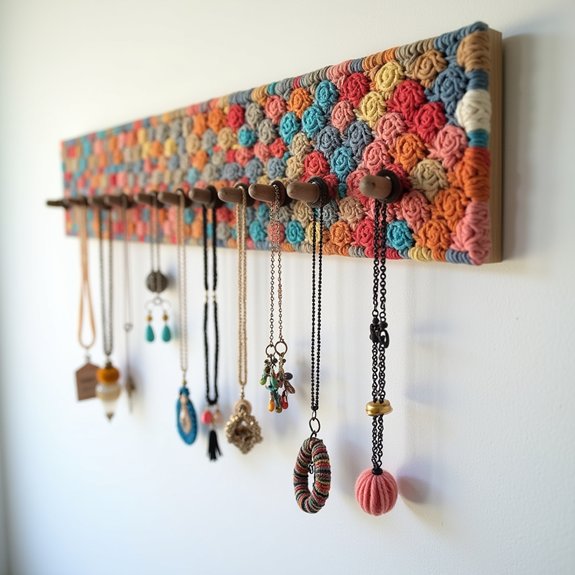 crochet jewelry wall organizer
