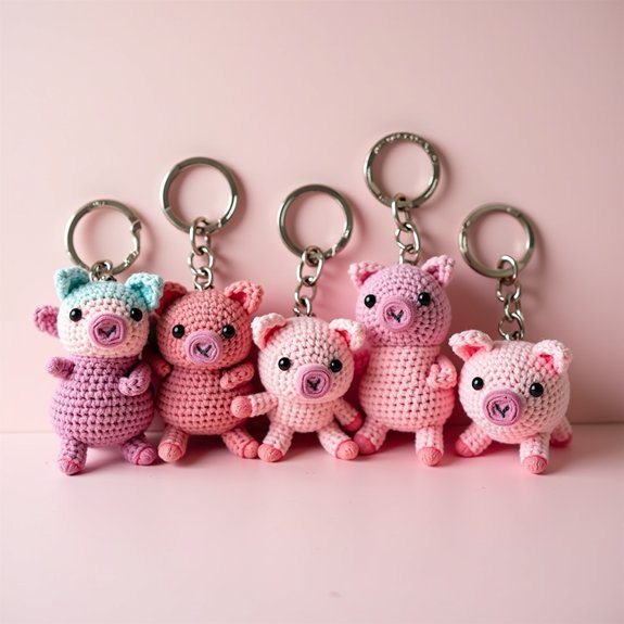 crochet keychains shaped like pigs