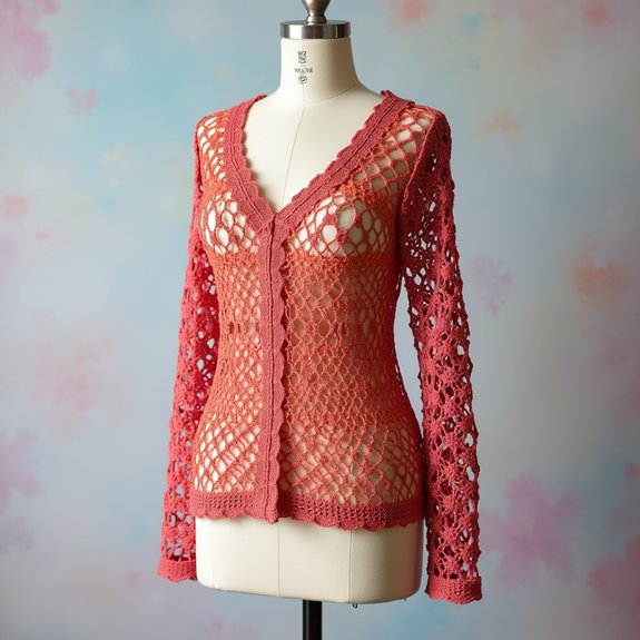 crochet mesh long sleeve top