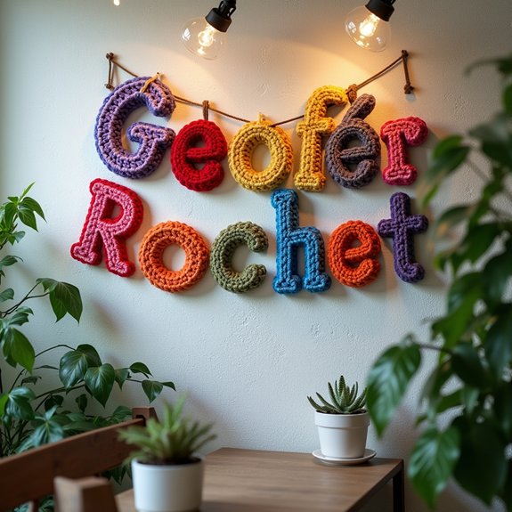 crocheted alphabet wall decor