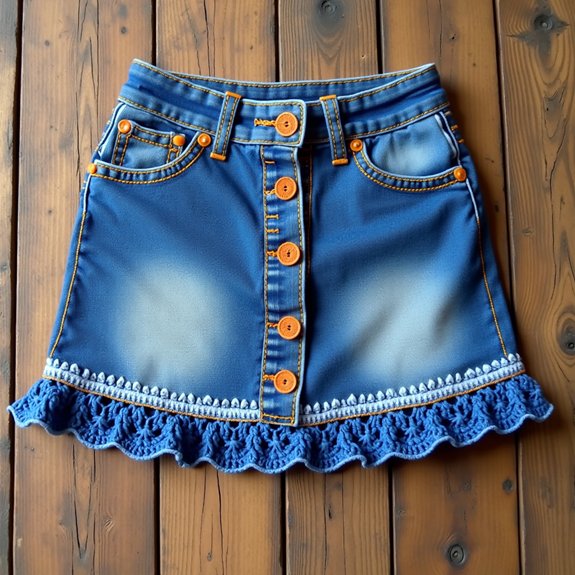 crocheted denim mini skirt