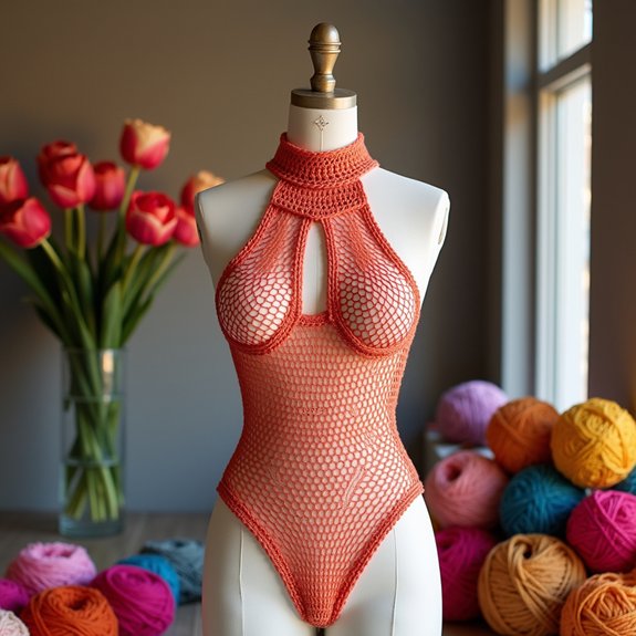 elegant crochet mesh bodysuit