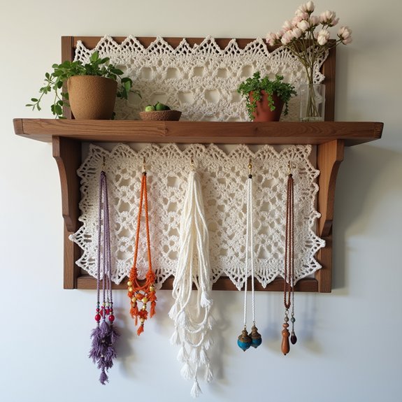 handmade crochet jewelry shelf