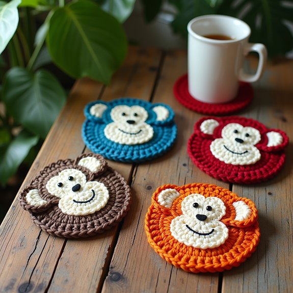 handmade crochet monkey coasters