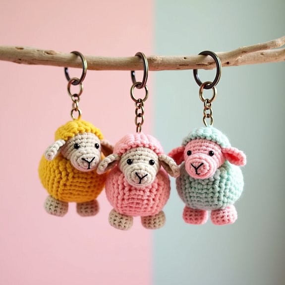 handmade crochet sheep keychains