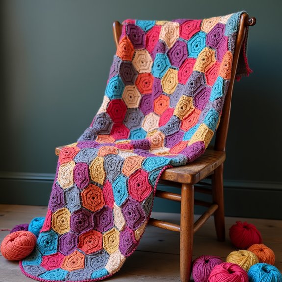 hexagon shaped knitted shawl