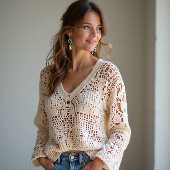 lacy crochet knit sweater