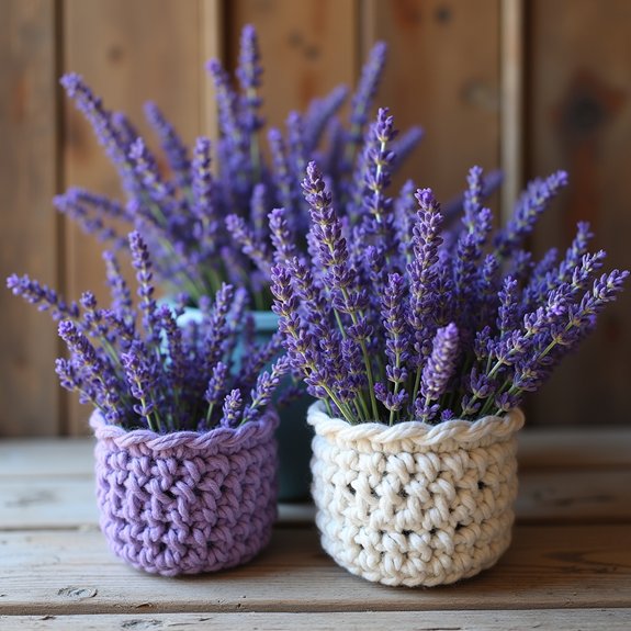 lavender baskets made with crochet