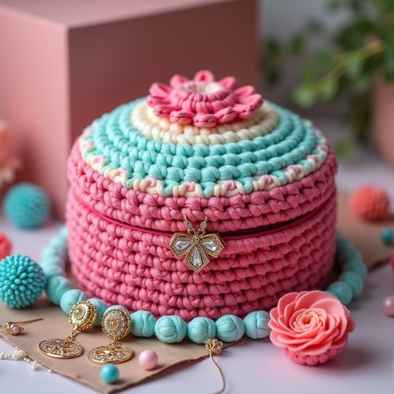 lidded crochet jewelry box