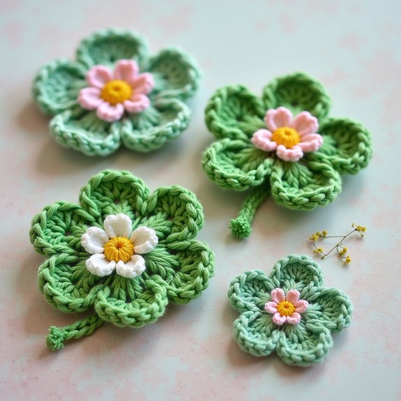 lucky green four leaf clovers