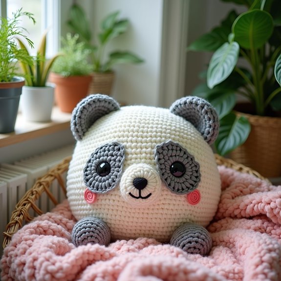 panda themed crochet pillow design