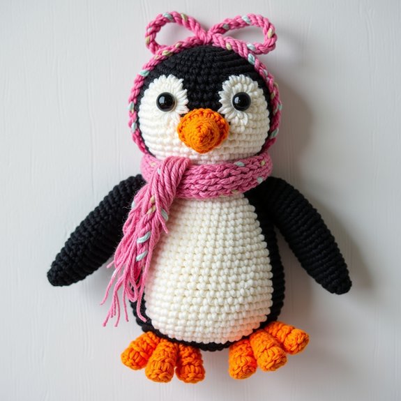 penguin themed crochet decor