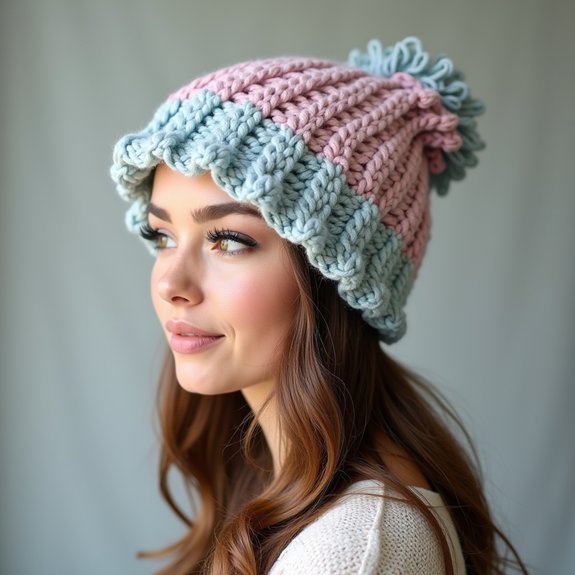 ribbed beanie with ruffles