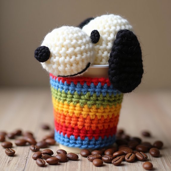 snoopy themed coffee cup cozy