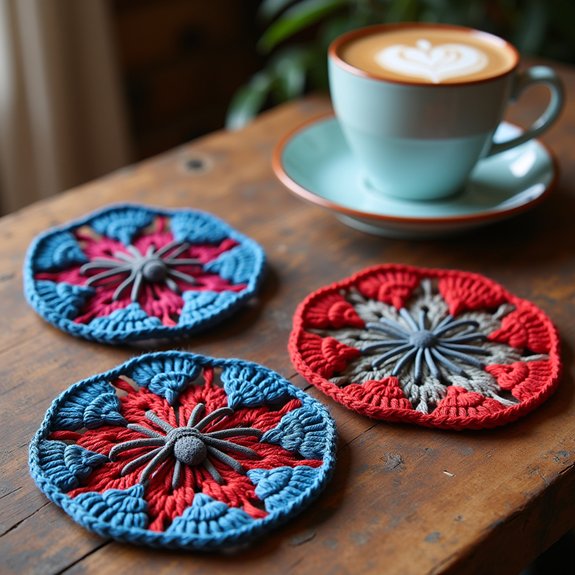 spider themed drink coasters
