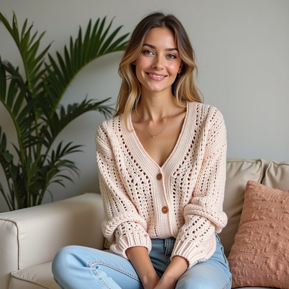 stylish v neck crochet sweater