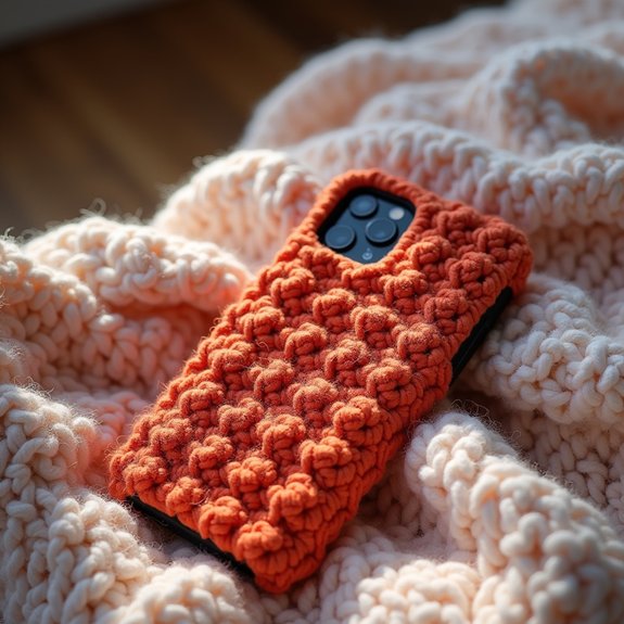 textured crochet phone case