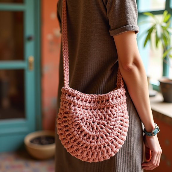 textured crochet sling bag