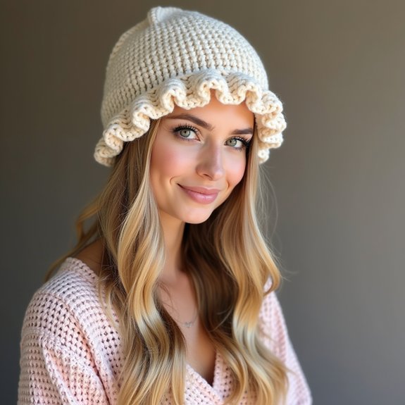 textured knitted ruffle hat