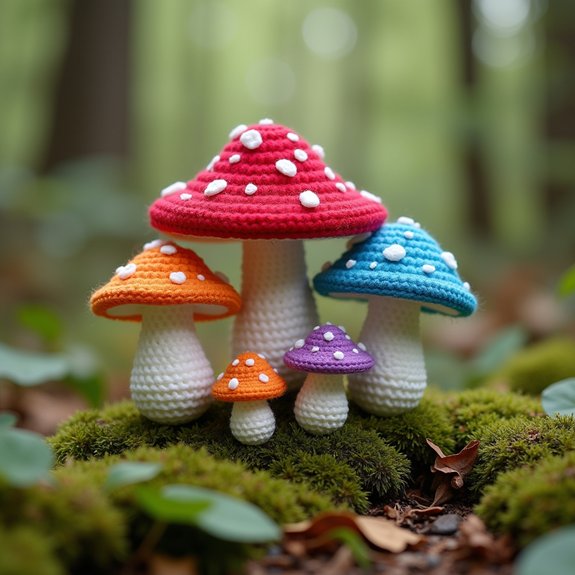 tiny knitted mushroom decor