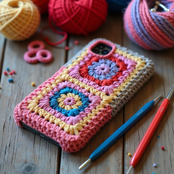 vibrant crochet phone cover