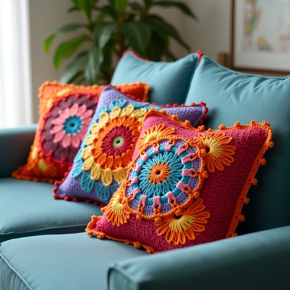vibrant crochet pillow designs