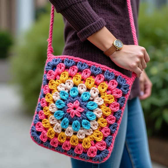 vibrant crochet shoulder bag