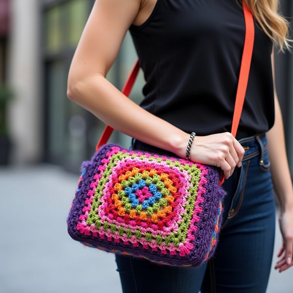 vibrant crochet square bag