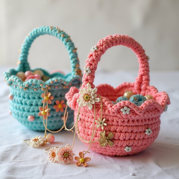 vibrant handmade crochet baskets