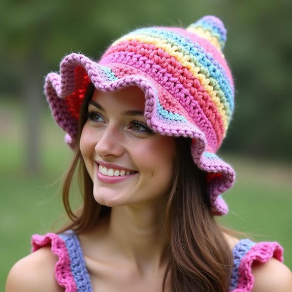 vibrant ruffled striped hat
