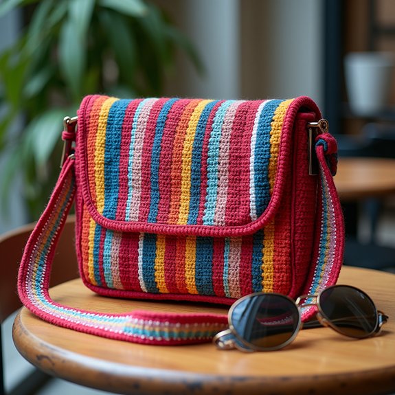 vibrant striped shoulder bag